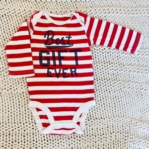 Baby B'Gosh Best Gift Ever Red & White Stripped 100% Cotton Onesie Size 3 Months